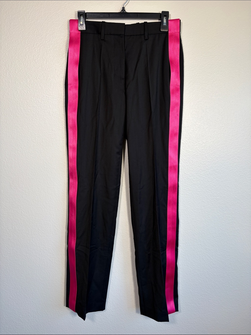 NWT Helmut Lang Satin Trimmed Wool Trouser in Black / Fuchsia - 0 - Picture 4 of 7